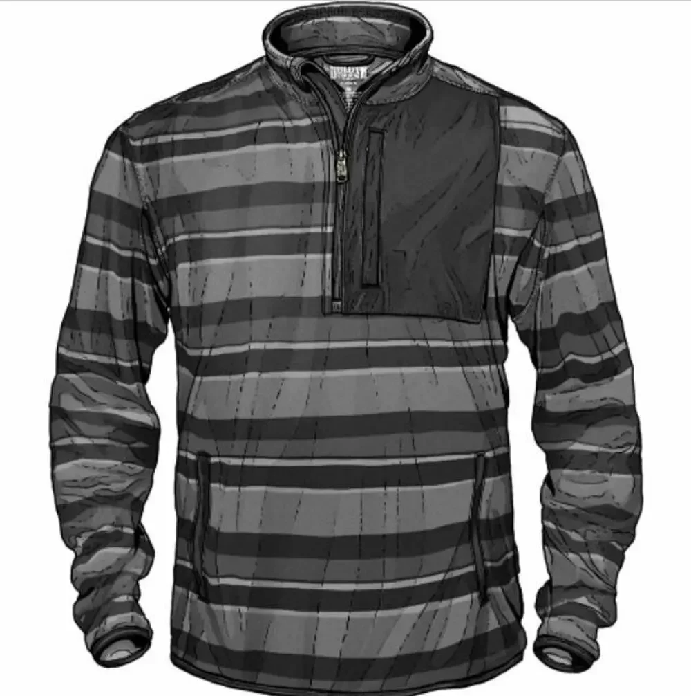 Duluth Trading Co Men Striped Fleece Pullover Sweater L Relaxed Gorpcore 1/4 Zip
